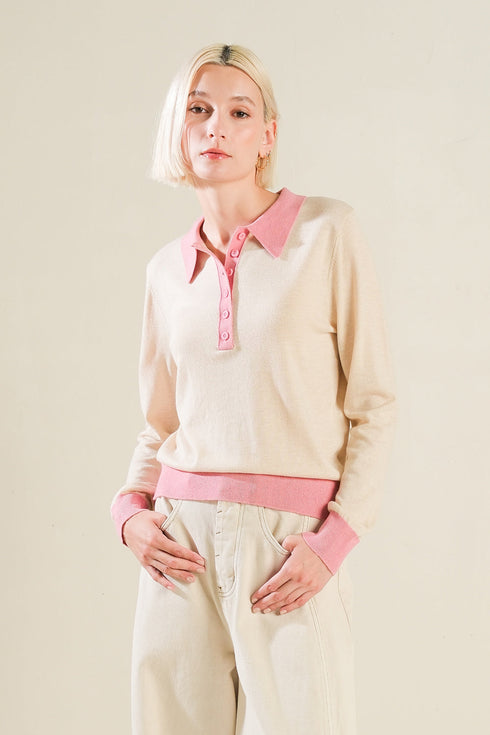 hidden-reflections-sweater-polo-top Flying Tomato-Sophia's StyleSWEATERS-1